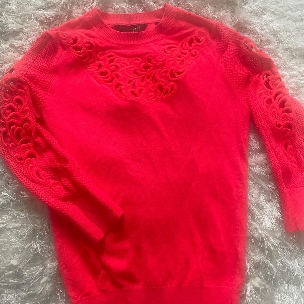 Ted Baker Vibrant Red Sweater with Lace Accents size xs